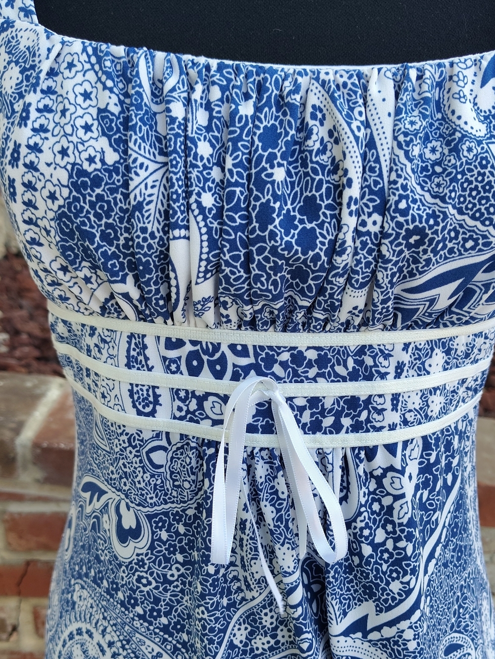 Vintage Studio Y Babydoll Square Neck Tunic Top Size S Y2K 90s Blue White Boho - Picture 13 of 15